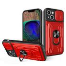 For iPhone 15 Sliding Camshield TPU+PC Phone Case with Card Slot(Red) - 1