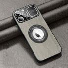 For iPhone 14 Pro MagSafe Magnetic Tree Texture PU Phone Case(Silver Grey) - 1