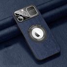 For iPhone 14 Pro Max MagSafe Magnetic Tree Texture PU Phone Case(Blue) - 1