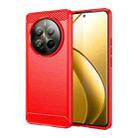 For Realme 12 Pro 5G Brushed Texture Carbon Fiber TPU Phone Case(Red) - 1