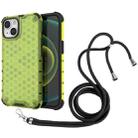 For iPhone 15 Lanyard Honeycomb Phone Case(Green) - 1