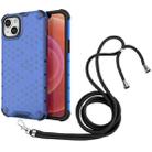 For iPhone 15 Plus Lanyard Honeycomb Phone Case(Blue) - 1
