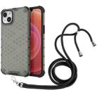 For iPhone 15 Plus Lanyard Honeycomb Phone Case(Black) - 1