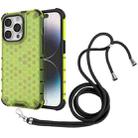 For iPhone 15 Pro Lanyard Honeycomb Phone Case(Green) - 1