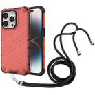 For iPhone 15 Pro Lanyard Honeycomb Phone Case(Red) - 1