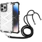 For iPhone 15 Pro Max Lanyard Honeycomb Phone Case(White) - 1