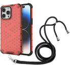For iPhone 15 Pro Max Lanyard Honeycomb Phone Case(Red) - 1