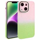 For iPhone 14 Plus Gradient Starry Silicone Phone Case with Lens Film(Pink Green) - 1