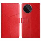 For Realme 11 4G Global HT01 Y-shaped Pattern Flip Leather Phone Case(Red) - 1