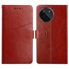 For Realme 11 4G Global HT01 Y-shaped Pattern Flip Leather Phone Case(Brown) - 1