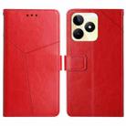 For Realme C53 HT01 Y-shaped Pattern Flip Leather Phone Case(Red) - 1