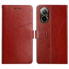 For Realme C67 4G HT01 Y-shaped Pattern Flip Leather Phone Case(Brown) - 1