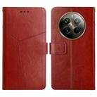 For Realme 12+ Global HT01 Y-shaped Pattern Flip Leather Phone Case(Brown) - 1