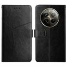 For Realme 12+ Global HT01 Y-shaped Pattern Flip Leather Phone Case(Black) - 1