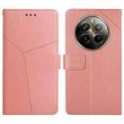 For Realme 12+ Global HT01 Y-shaped Pattern Flip Leather Phone Case(Pink) - 1