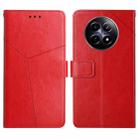 For Realme 12 5G Global HT01 Y-shaped Pattern Flip Leather Phone Case(Red) - 1