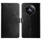 For Realme 12 5G Global HT01 Y-shaped Pattern Flip Leather Phone Case(Black) - 1