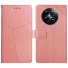 For Realme 12 5G Global HT01 Y-shaped Pattern Flip Leather Phone Case(Pink) - 1