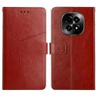 For Realme C63 5G HT01 Y-shaped Pattern Flip Leather Phone Case(Brown) - 1
