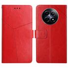 For Realme 13+ 5G Global HT01 Y-shaped Pattern Flip Leather Phone Case(Red) - 1