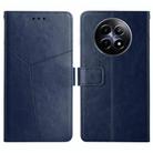 For Realme 13+ 5G Global HT01 Y-shaped Pattern Flip Leather Phone Case(Blue) - 1