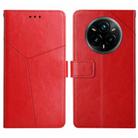 For Realme 14 Pro+ 5G HT01 Y-shaped Pattern Flip Leather Phone Case(Red) - 1