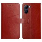 For vivo Y03 4G HT01 Y-shaped Pattern Flip Leather Phone Case(Brown) - 1