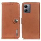 For Motorola Moto G14 4G KHAZNEH Cowhide Texture Flip Leather Phone Case(Brown) - 1