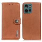 For Motorola Edge 50 KHAZNEH Cowhide Texture Flip Leather Phone Case(Brown) - 1