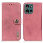 For Motorola Edge 50 Neo KHAZNEH Cowhide Texture Flip Leather Phone Case(Pink) - 1