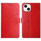 For iPhone 15 HT01 Y-shaped Pattern Flip Leather Phone Case(Red) - 1