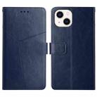 For iPhone 15 HT01 Y-shaped Pattern Flip Leather Phone Case(Blue) - 1