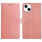 For iPhone 15 HT01 Y-shaped Pattern Flip Leather Phone Case(Pink) - 1