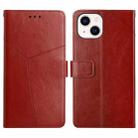 For iPhone 15 Plus HT01 Y-shaped Pattern Flip Leather Phone Case(Brown) - 1