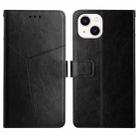 For iPhone 15 Plus HT01 Y-shaped Pattern Flip Leather Phone Case(Black) - 1