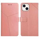 For iPhone 15 Plus HT01 Y-shaped Pattern Flip Leather Phone Case(Pink) - 1