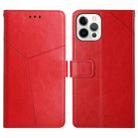 For iPhone 15 Pro HT01 Y-shaped Pattern Flip Leather Phone Case(Red) - 1