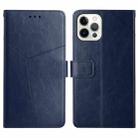 For iPhone 15 Pro HT01 Y-shaped Pattern Flip Leather Phone Case(Blue) - 1