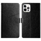 For iPhone 15 Pro HT01 Y-shaped Pattern Flip Leather Phone Case(Black) - 1