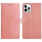 For iPhone 15 Pro HT01 Y-shaped Pattern Flip Leather Phone Case(Pink) - 1