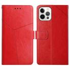 For iPhone 16 Pro Max HT01 Y-shaped Pattern Flip Leather Phone Case(Red) - 1