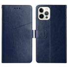 For iPhone 16 Pro Max HT01 Y-shaped Pattern Flip Leather Phone Case(Blue) - 1