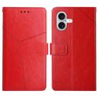 For iPhone 16 Plus HT01 Y-shaped Pattern Flip Leather Phone Case(Red) - 1