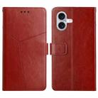 For iPhone 16 Plus HT01 Y-shaped Pattern Flip Leather Phone Case(Brown) - 1