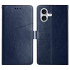 For iPhone 16 Plus HT01 Y-shaped Pattern Flip Leather Phone Case(Blue) - 1