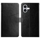 For iPhone 16 Plus HT01 Y-shaped Pattern Flip Leather Phone Case(Black) - 1