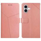 For iPhone 16 Plus HT01 Y-shaped Pattern Flip Leather Phone Case(Pink) - 1