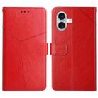For iPhone 16 HT01 Y-shaped Pattern Flip Leather Phone Case(Red) - 1