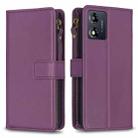 For Motorola Moto E13 4G 9 Card Slots Zipper Wallet Leather Flip Phone Case(Dark Purple) - 1