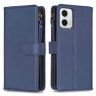 For Motorola Moto G73 5G 9 Card Slots Zipper Wallet Leather Flip Phone Case(Blue) - 1